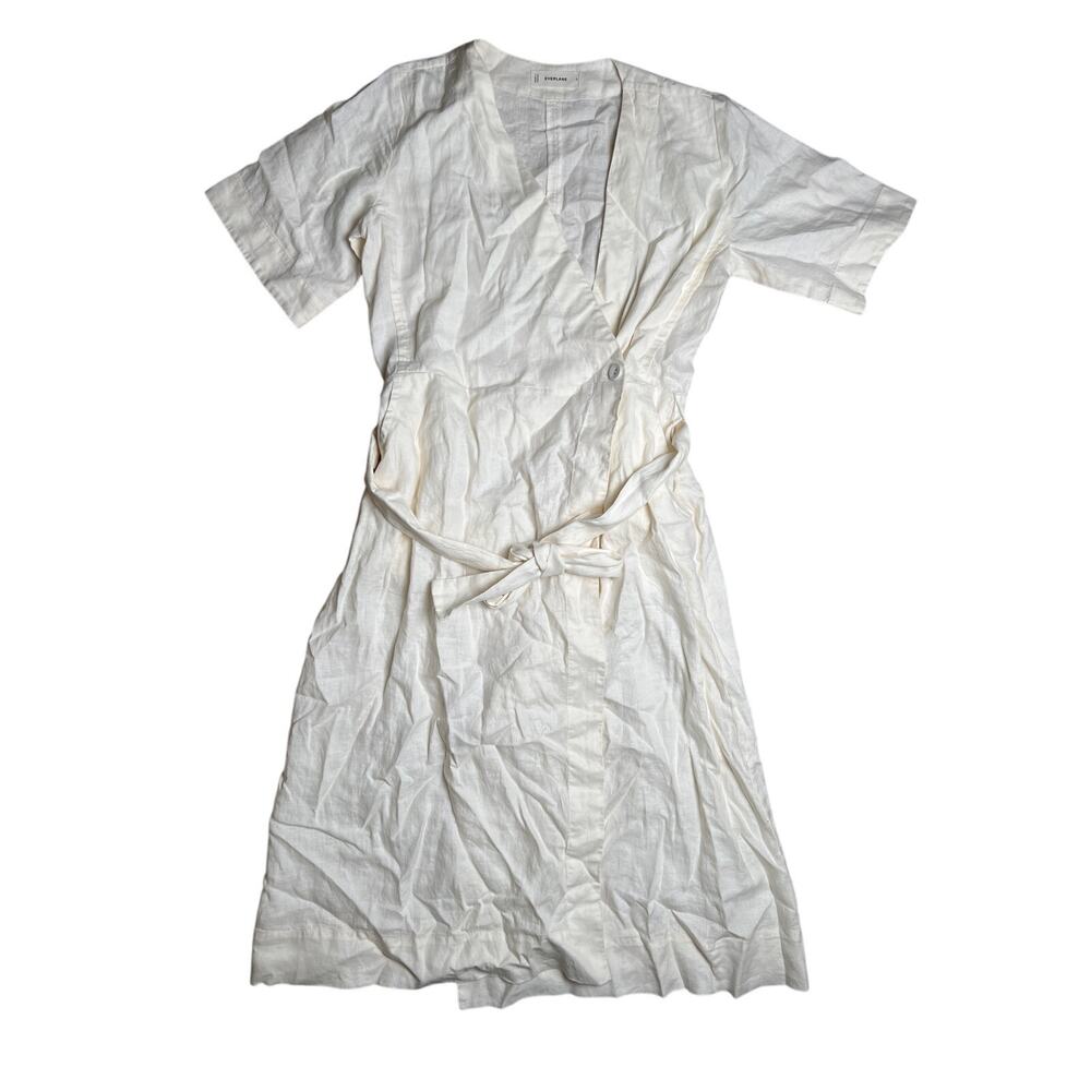 Everlane Cream Linen Midi Wrap Dress Size S